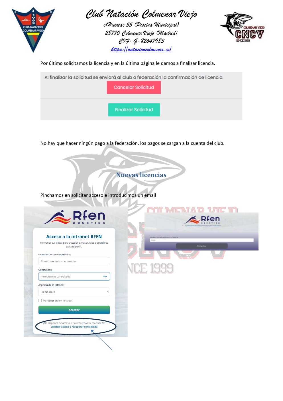 Pantalla de FEDERATIO para iniciar una nueva solicitud de licencia
